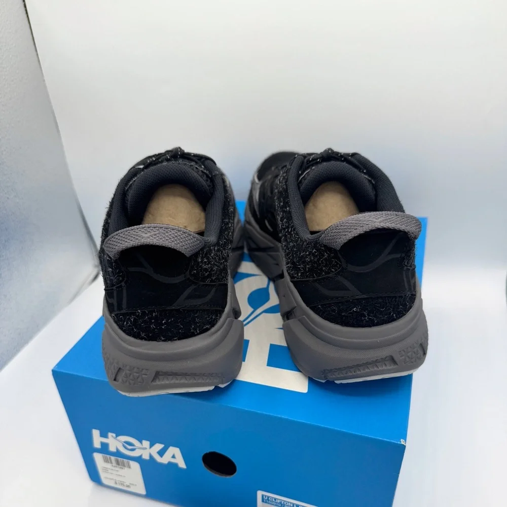 NWT Hoka Clifton Elite Terrain System L Suede Leather Black Grey Unisex Sneakers - Picture 15 of 16